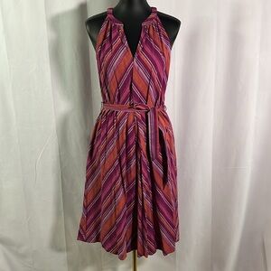 A New Day Purple & Orange Striped Sleeveless Tie Waist Midi Dress Size Medium